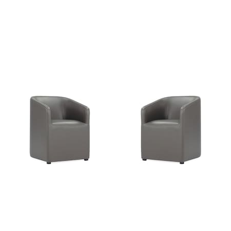Manhattan Comfort Anna Round Faux Leather Dining Chair in Pewter - Set of 2 2-DC059AR-PE